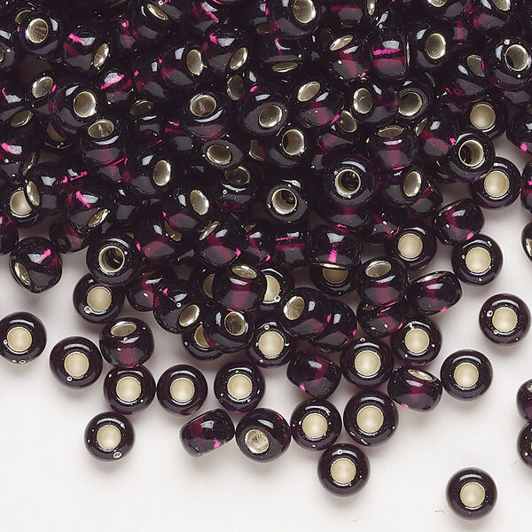 Seed bead, Miyuki, glass, pkg/250g, #6 rocaille, transparent silver-lined extra dark smoky amethyst (RR-2428). image number 0