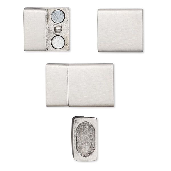 Clasp, magnetic, stainless steel, 20x13mm rectangle with glue-in ends, 10.5x5mm inside diameter. Sold individually. image number 0