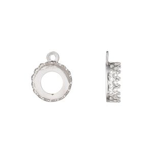 Drop, sterling silver, 11.5mm round with decorative trim and open back with 10mm round cabochon bezel setting. Sold individually.
