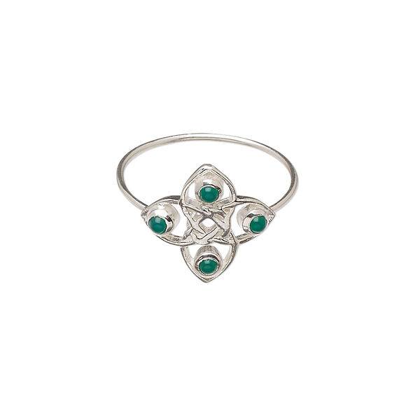 Ring, green onyx (dyed) and sterling silver, 1mm wide band with 14mm Celtic knot, size 7. Sold individually. image number 0