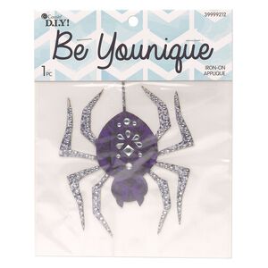 Vinyl / acrylic rhinestone 1pkg1, spider iron-on transfer clear / purple / silver 5.5x4.5 inch