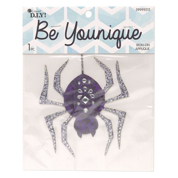 Vinyl / acrylic rhinestone 1pkg1, spider iron-on transfer clear / purple / silver 5.5x4.5 inch image number 0