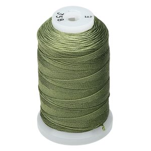 Thread, Purely Silk™, bright green, size E. Sold per 200-yard spool.