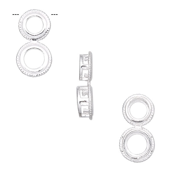 Component, sterling silver, 17x9mm with twisted rope edge, (1) 5mm and (1) 6mm faceted round 4-prong setting. Sold individually. image number 0