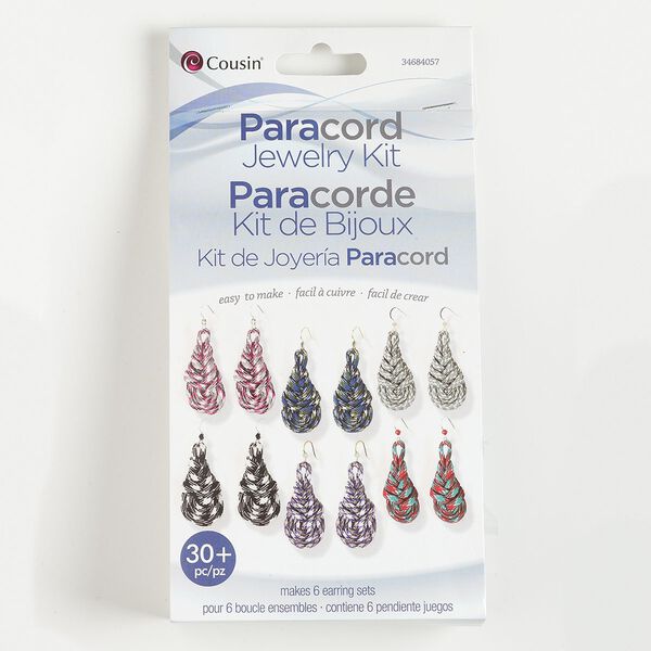 Paracord earring kit, nylon / glass / gold- / silver-finished steel, multicolored. Sold per set. image number 0