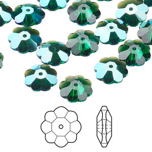 Margarita flower 1pkg288 majestic green shimmer, Swarovski®, 10x3.5mm flower bead 3700