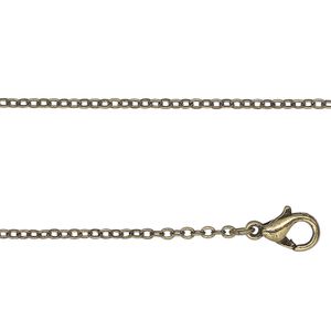 Chain, antique gold-finished steel, 2mm cable, 16 inches with lobster claw clasp. Sold individually.