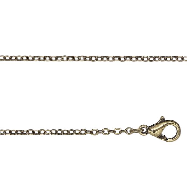 Chain, antique gold-finished steel, 2mm cable, 16 inches with lobster claw clasp. Sold individually. image number 0
