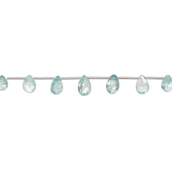 Zircon 1pkg7, hand-cut top-drilled faceted puffed teardrop bead blue graduated 6x4mm-8x5mm image number 0