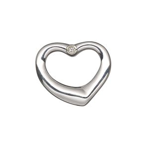 Component, sterling silver and cubic zirconia, clear, 22mmx20mm single-sided open heart. Sold individually.