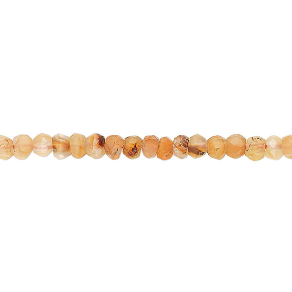 Bead, carnelian (dyed / heated), light, 3x2mm-4x3mm hand-cut faceted rondelle, C grade, Mohs hardness 7. Sold per 12-inch strand. image number 0