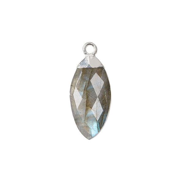 Drop, labradorite (natural) / sterling silver / silver-plated copper, 19mmx9mm hand-cut faceted puffed marquise. Sold individually. image number 0