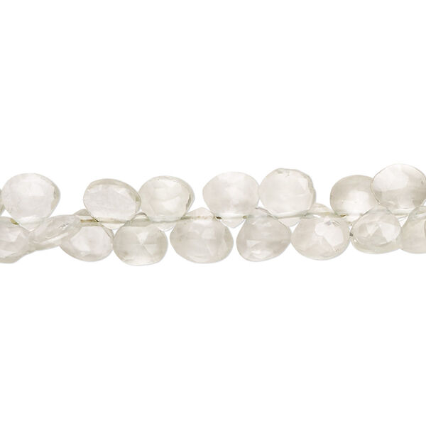 Bead, green quartz (heated), 5mm-7x6mm hand-cut top-drilled faceted puffed teardrop with 0.4-1.4mm hole, C+ grade, Mohs hardness 7. Sold per 7-inch strand. image number 0