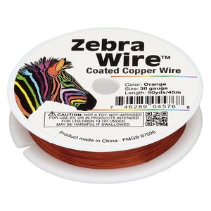 Wire, Zebra Wire™, color-coated copper, orange, round, 30 gauge. Sold per 50-yard spool.