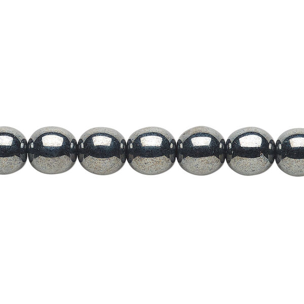 Bead, Czech glass druk, opaque hematite, 8mm round. Sold per 15-1/2" to 16" strand. image number 0