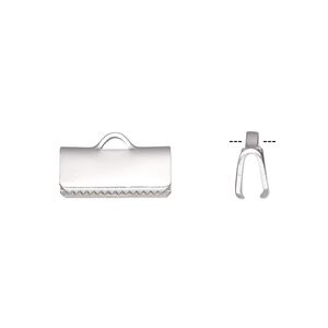 Ribbon crimp end, silver-plated brass, 13x5mm rectangle. Sold per pkg of 10.