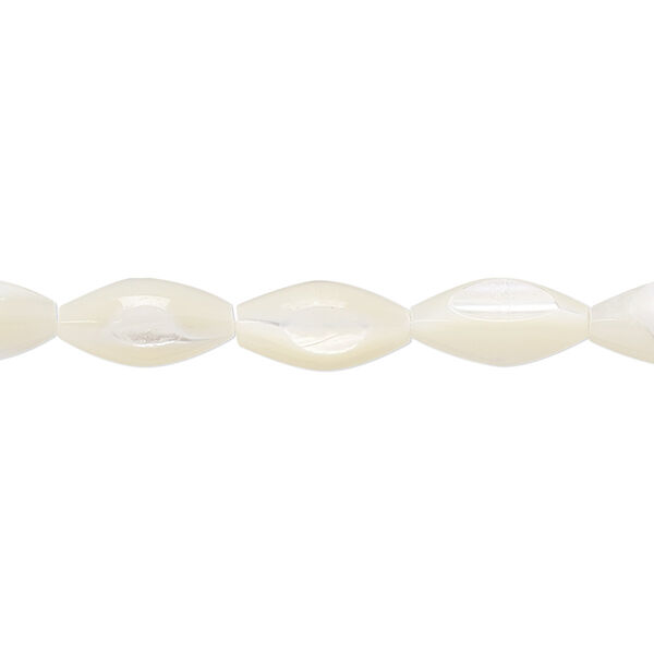 Bead, mother-of-pearl shell (bleached), white, 12x6mm oval, Mohs hardness 3-1/2. Sold per 15-1/2" to 16" strand. image number 0