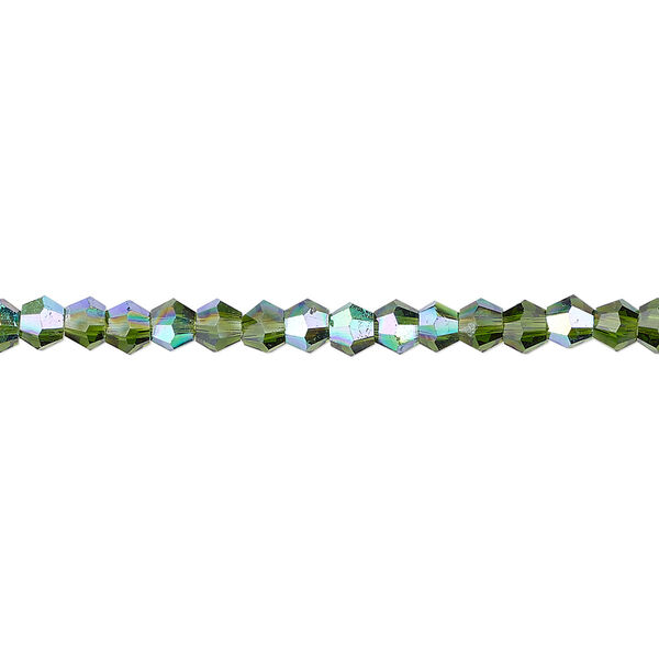 Bead 1pk transparent emerald green AB, Celestial Crystal® 4mm bicone 15.5-16 inch image number 0