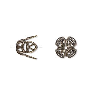 Bead cap, antique gold-plated brass, 11x10mm long filigree, fits 12-14mm bead. Sold per pkg of 10.