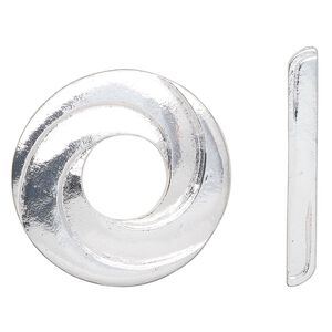 Clasp, 3-strand toggle, silver-finished "pewter" (zinc-based alloy), 35mm round swirl. Sold individually.