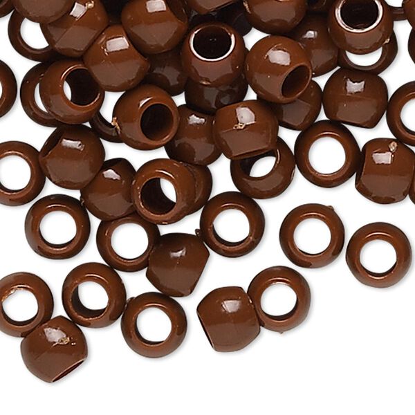 Pony bead, plastic, opaque brown, 7x5mm-7x6mm with 3.5mm hole. Sold per pkg of 1,000. image number 0