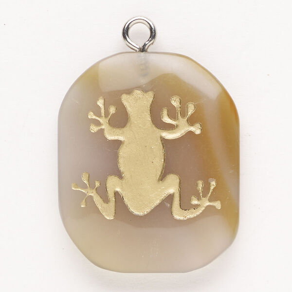 Focal, steel/aventurine (natural)/enamel, pkg/1, silver finish and gold, 30x24mm-39x27mm single-sided puffed freeform with frog, C grade. image number 0