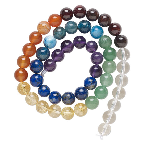 Bead, multi-gemstone (natural / dyed / heated), chakra, 8mm round, B- grade. Sold per 15-1/2" to 16" strand. image number 0