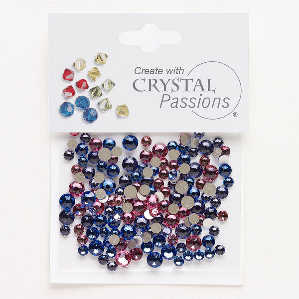 Flat back mix 1pkg144 tanzanite / sapphire / rose foil back, Crystal Passions&reg; rhinestone 3.00-4.80mm round SS12 / SS16 / SS20 image number 0