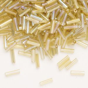 Bead, Ming Tree™, bugle bead, glass, pkg/1/4 pound, 1/4 inch, rainbow transparent tan.