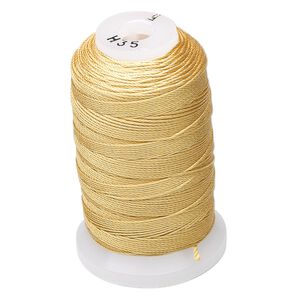 Thread, Purely Silk™, gold, size F. Sold per 140-yard spool.