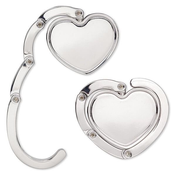 Purse hanger, nickel-plated "pewter" (zinc-based alloy), 47x42mm foldable heart with 33.5x27.5mm heart setting. Sold individually. image number 0