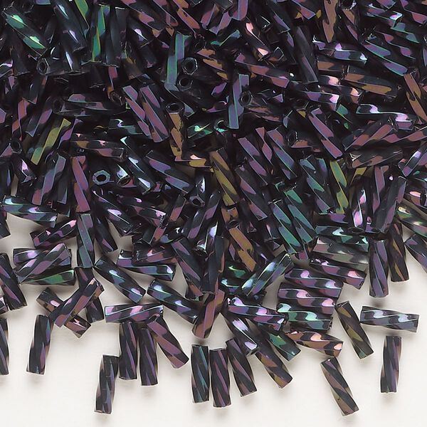 Bugle bead, Dyna-Mites™, glass, opaque iris purple, 6mm twisted. Sold per 50-gram pkg. image number 0
