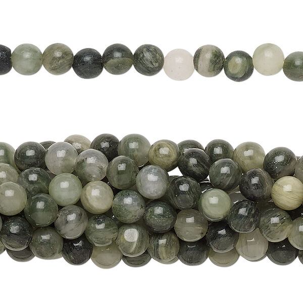 Bead, green line jasper (natural), 4mm round, C grade, Mohs hardness 6-1/2 to 7. Sold per pkg of (10) 15-1/2" to 16" strands. image number 0