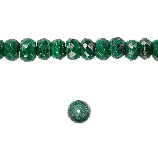 Bead, malachite (natural), 8x4mm faceted rondelle, B grade, Mohs hardness 3-1/2 to 4. Sold per 8-inch strand approximately 45 beads. image number 0