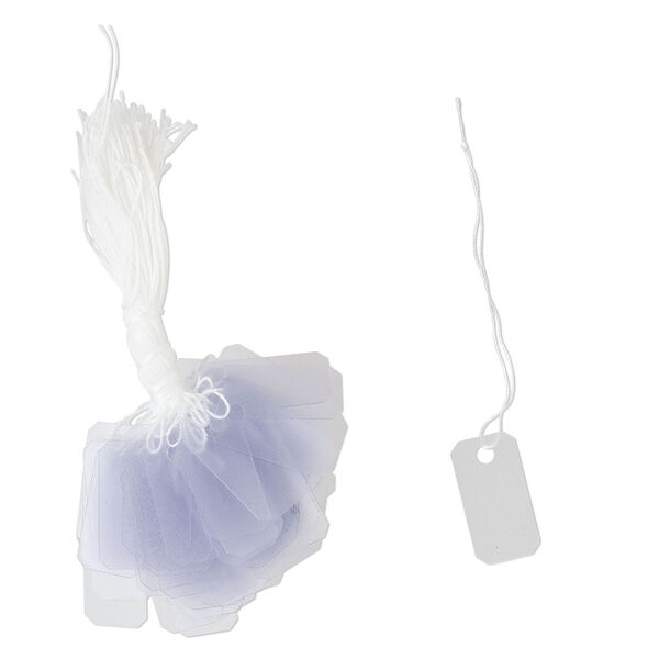 Tag, PVC and string, white and transparent frosted clear, 1 x 1/2 inch. Sold per pkg of 100. image number 0