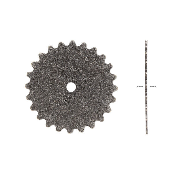 Component, gunmetal-plated brass, 25.5mm round gear. Sold per pkg of 4. image number 0