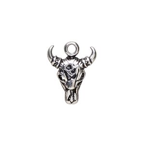Charm, antique silver-plated "pewter" (zinc-based alloy), 18x14.5mm buffalo skull. Sold individually.