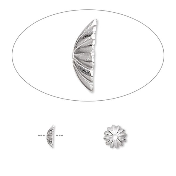 Bead cap, silver-plated brass, 6x1.5mm ribbed round, fits 6-8mm bead. Sold per pkg of 1,000. image number 0
