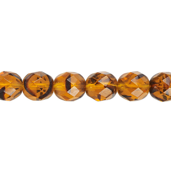 Bead, Czech fire-polished glass, tortoise, 8mm faceted round. Sold per 15-1/2" to 16" strand, approximately 50 beads. image number 0