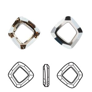 Fancy stone 1pk crystal golden shadow CAL V SI, Crystal Passions® 14x13mm square ring 4437