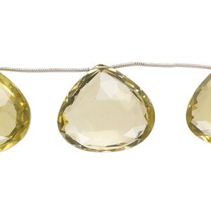 Lemon quartz 1pkg8, hand-cut top-drilled faceted puffed teardrop bead 24x24mm-29x28mm