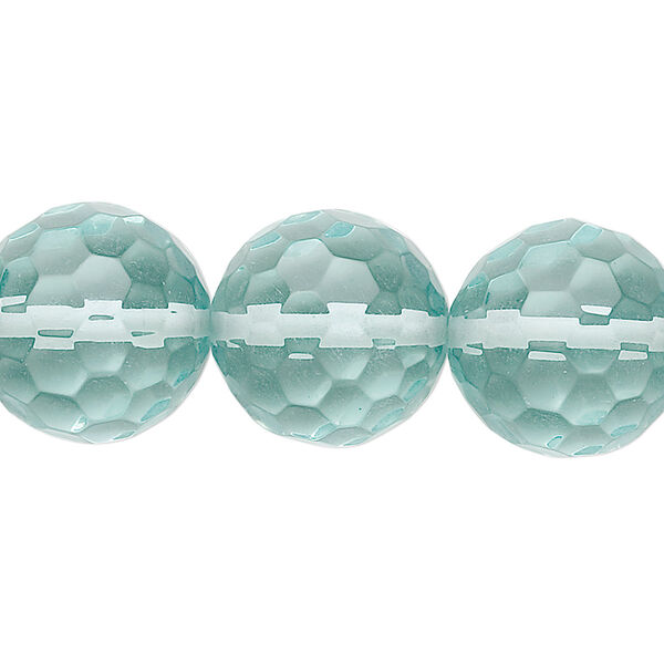 Bead, aqua "quartz" glass, 16mm faceted round. Sold per 15-1/2" to 16" strand. image number 0