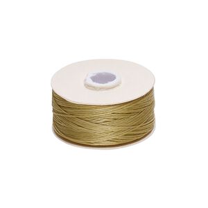 Thread, Nymo®, nylon, gold, size D. Sold per 64 yard bobbin.