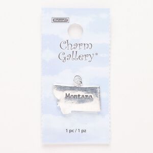 Charm, steel and enamel, pkg/1, silver finish and black, 24x15mm with "Montana."