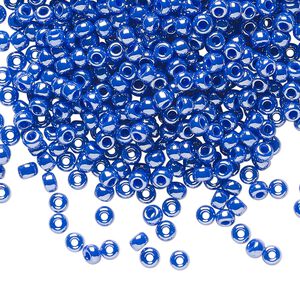 Seed bead, Miyuki, glass, pkg/50g, #8 rocaille, opaque luster cyan blue, (RR-432).