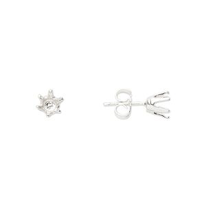 Earstud 1pkg2 Sure-Set™ sterling silver, 5mm round pre-notched 6-prong setting / earnuts, 1 pair
