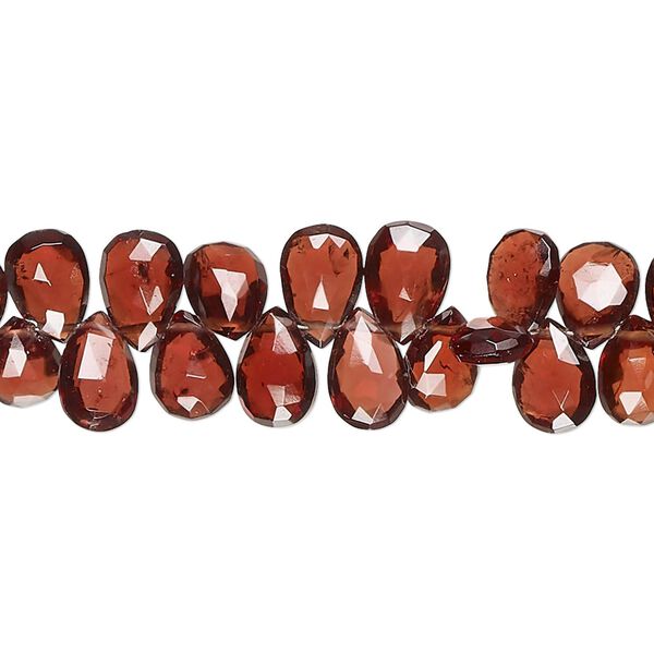Garnet 1pkg1, hand-cut top-drilled faceted puffed teardrop bead natural 8 inch 7x6mm-9x6mm image number 0