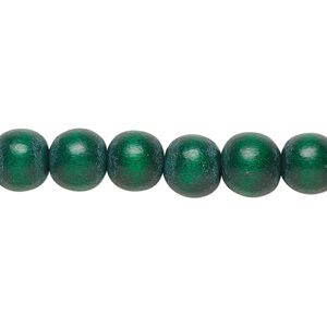 Bead 1pkg1, Taiwanese cheesewood (dyed / waxed), dark green, 7-8mm round, 15-1/2 to 16 inches.