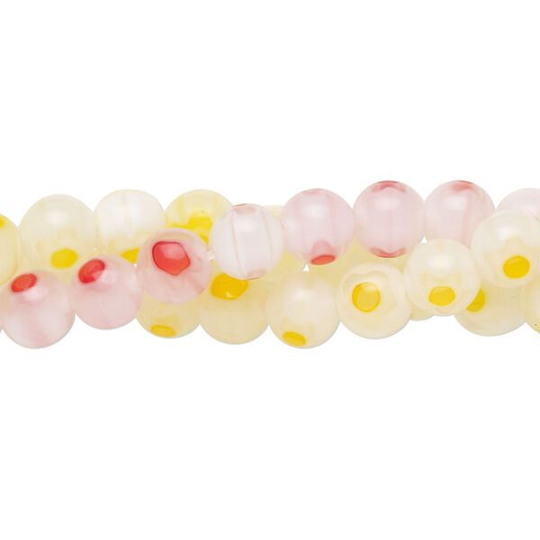 Bead, millefiori glass, translucent clear and multicolored, 6mm round. Sold per pkg of (3) 14-inch strands. image number 0