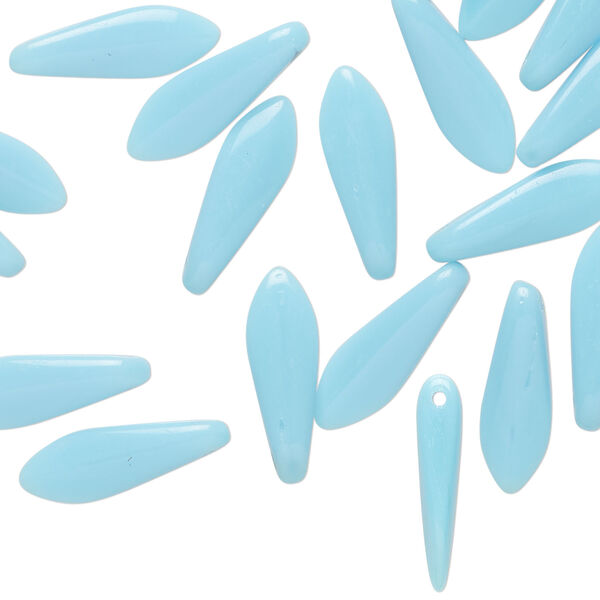 Bead 1pkg50 Czech pressed glass, opaque turquoise blue, 15.5x5mm top-drilled dagger. image number 0